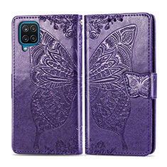 Leather Case Stands Flip Cover L05 Holder for Samsung Galaxy A12 Nacho Purple