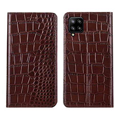 Leather Case Stands Flip Cover L05 Holder for Samsung Galaxy A42 5G Brown
