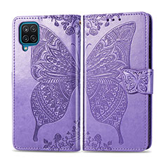 Leather Case Stands Flip Cover L05 Holder for Samsung Galaxy F12 Clove Purple
