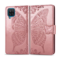Leather Case Stands Flip Cover L05 Holder for Samsung Galaxy F12 Rose Gold