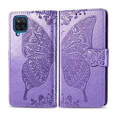 Leather Case Stands Flip Cover L05 Holder for Samsung Galaxy M12 Clove Purple