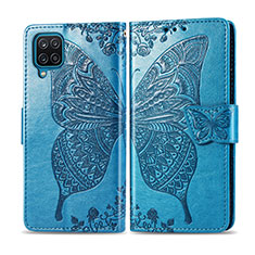Leather Case Stands Flip Cover L05 Holder for Samsung Galaxy M12 Sky Blue