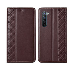 Leather Case Stands Flip Cover L06 Holder for Oppo K7 5G Brown