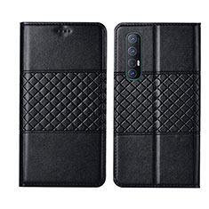 Leather Case Stands Flip Cover L06 Holder for Oppo Reno3 Pro Black