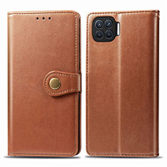 Leather Case Stands Flip Cover L06 Holder for Oppo Reno4 F Brown