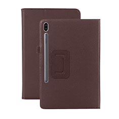 Leather Case Stands Flip Cover L06 Holder for Samsung Galaxy Tab S6 10.5 SM-T860 Brown