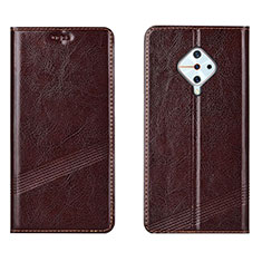 Leather Case Stands Flip Cover L06 Holder for Vivo X50 Lite Brown