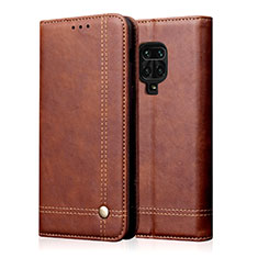 Leather Case Stands Flip Cover L06 Holder for Xiaomi Redmi Note 9S Brown