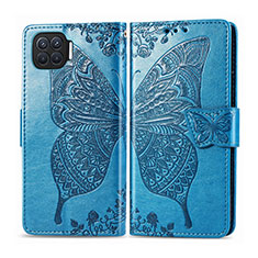 Leather Case Stands Flip Cover L07 Holder for Oppo Reno4 F Blue