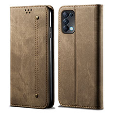 Leather Case Stands Flip Cover L07 Holder for Oppo Reno5 5G Khaki