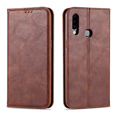 Leather Case Stands Flip Cover L07 Holder for Samsung Galaxy A20s Brown