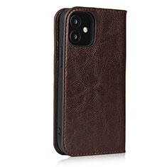 Leather Case Stands Flip Cover L08 Holder for Apple iPhone 12 Brown