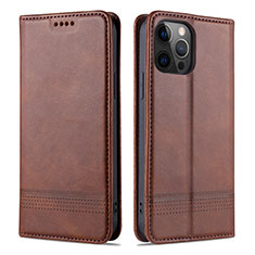 Leather Case Stands Flip Cover L08 Holder for Apple iPhone 12 Pro Brown
