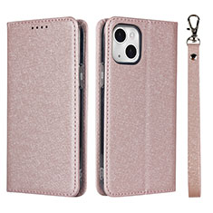 Leather Case Stands Flip Cover L08 Holder for Apple iPhone 13 Mini Rose Gold