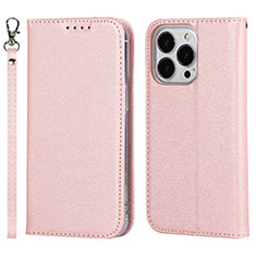 Leather Case Stands Flip Cover L08 Holder for Apple iPhone 13 Pro Rose Gold