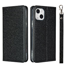 Leather Case Stands Flip Cover L08 Holder for Apple iPhone 14 Black