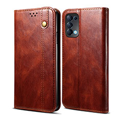 Leather Case Stands Flip Cover L08 Holder for Oppo Reno5 5G Brown