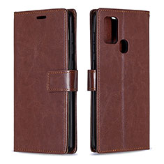 Leather Case Stands Flip Cover L08 Holder for Samsung Galaxy A21s Brown