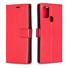 Leather Case Stands Flip Cover L08 Holder for Samsung Galaxy A21s Red