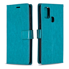Leather Case Stands Flip Cover L08 Holder for Samsung Galaxy A21s Sky Blue