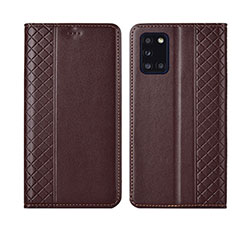 Leather Case Stands Flip Cover L08 Holder for Samsung Galaxy A31 Brown