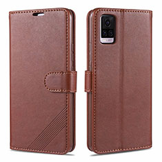 Leather Case Stands Flip Cover L08 Holder for Vivo V20 Pro 5G Brown