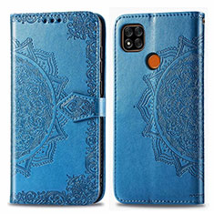 Leather Case Stands Flip Cover L08 Holder for Xiaomi Redmi 9 India Blue
