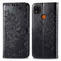 Leather Case Stands Flip Cover L08 Holder for Xiaomi Redmi 9C Black