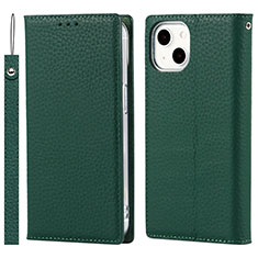 Leather Case Stands Flip Cover L09 Holder for Apple iPhone 13 Mini Green