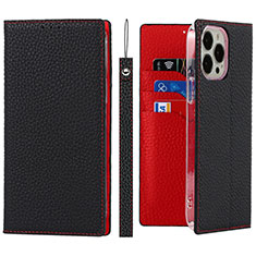 Leather Case Stands Flip Cover L09 Holder for Apple iPhone 13 Pro Black