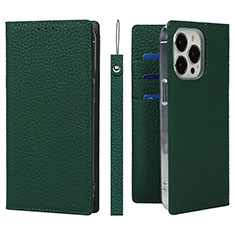 Leather Case Stands Flip Cover L09 Holder for Apple iPhone 13 Pro Max Green