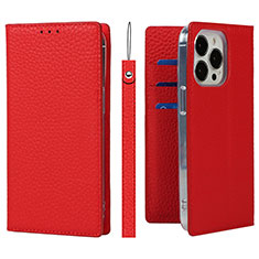 Leather Case Stands Flip Cover L09 Holder for Apple iPhone 13 Pro Max Red