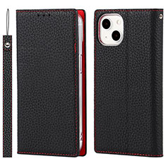 Leather Case Stands Flip Cover L09 Holder for Apple iPhone 14 Black
