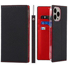 Leather Case Stands Flip Cover L09 Holder for Apple iPhone 14 Pro Black