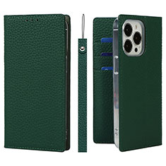 Leather Case Stands Flip Cover L09 Holder for Apple iPhone 14 Pro Max Green