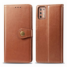 Leather Case Stands Flip Cover L09 Holder for Motorola Moto G9 Plus Brown