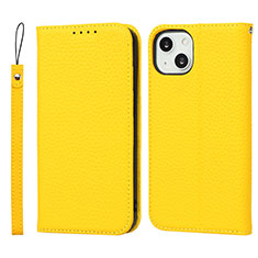 Leather Case Stands Flip Cover L10 Holder for Apple iPhone 13 Mini Yellow