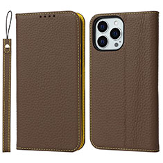 Leather Case Stands Flip Cover L10 Holder for Apple iPhone 13 Pro Max Brown