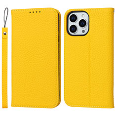 Leather Case Stands Flip Cover L10 Holder for Apple iPhone 13 Pro Yellow