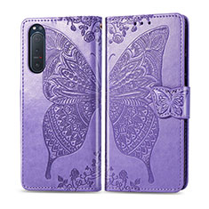 Leather Case Stands Flip Cover L10 Holder for Sony Xperia 5 II Clove Purple