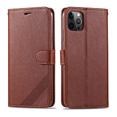 Leather Case Stands Flip Cover L11 Holder for Apple iPhone 12 Pro Brown
