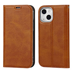 Leather Case Stands Flip Cover L11 Holder for Apple iPhone 14 Brown