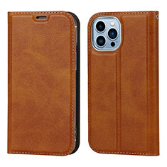 Leather Case Stands Flip Cover L11 Holder for Apple iPhone 14 Pro Max Brown