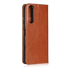 Leather Case Stands Flip Cover L11 Holder for Sony Xperia 5 II Light Brown