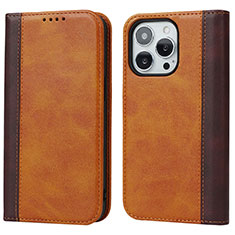Leather Case Stands Flip Cover L12 Holder for Apple iPhone 13 Pro Brown