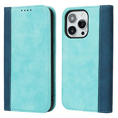Leather Case Stands Flip Cover L13 Holder for Apple iPhone 13 Pro Sky Blue