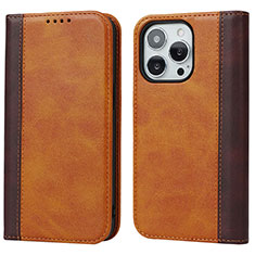 Leather Case Stands Flip Cover L13 Holder for Apple iPhone 14 Pro Max Brown