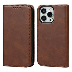 Leather Case Stands Flip Cover L14 Holder for Apple iPhone 14 Pro Max Brown