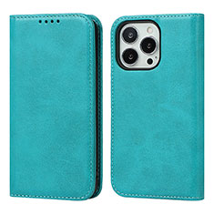 Leather Case Stands Flip Cover L14 Holder for Apple iPhone 14 Pro Max Sky Blue