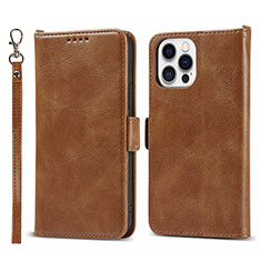 Leather Case Stands Flip Cover L15 Holder for Apple iPhone 13 Pro Brown